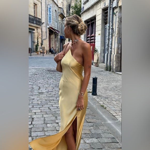 NEW WITH TAG! Open Back Satin Slit Long Dress - Picture 2 of 2